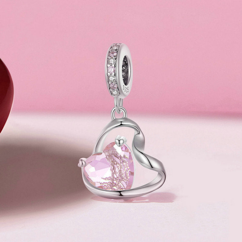 Gnoce Thanksgiving Pink Heart Ribbon Pendant Dangle Charm_2