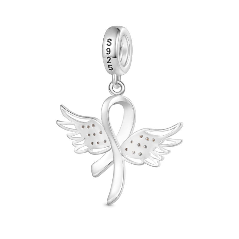 Gnoce Breast Cancer Awareness Pink Ribbon with Wings Pendant Dangle Charm_2