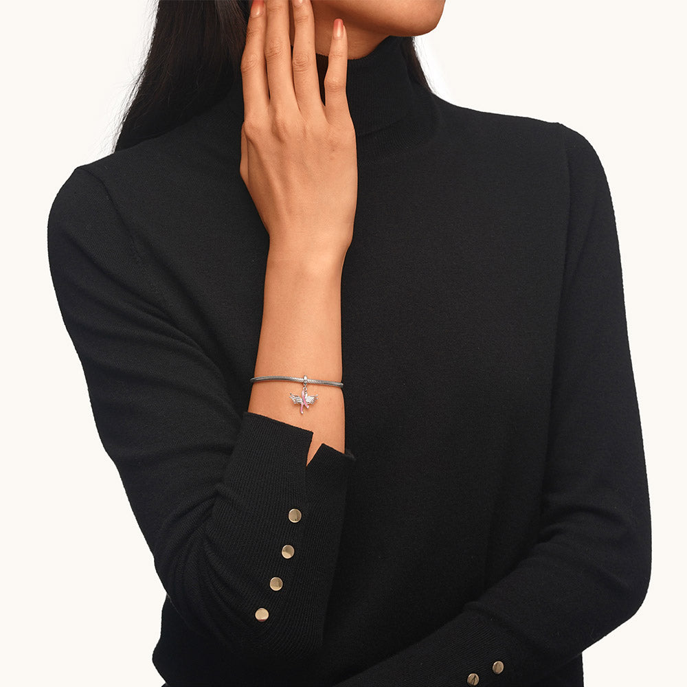 Gnoce Breast Cancer Awareness Pink Ribbon with Wings Pendant Dangle Charm_4