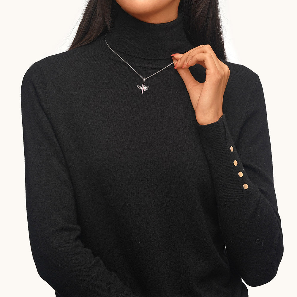 Gnoce Breast Cancer Awareness Pink Ribbon with Wings Pendant Dangle Charm_6