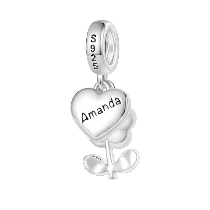 Gnoce Engravable Small Flower Heart Pendant Dangle Charm_2