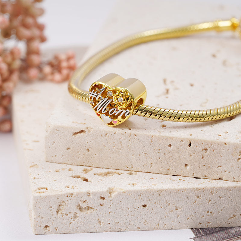 Mom Heart-shaped Personalized Photo Charm Bead Sterling Silver 18k Gold Plated Mother's Day Gift_2