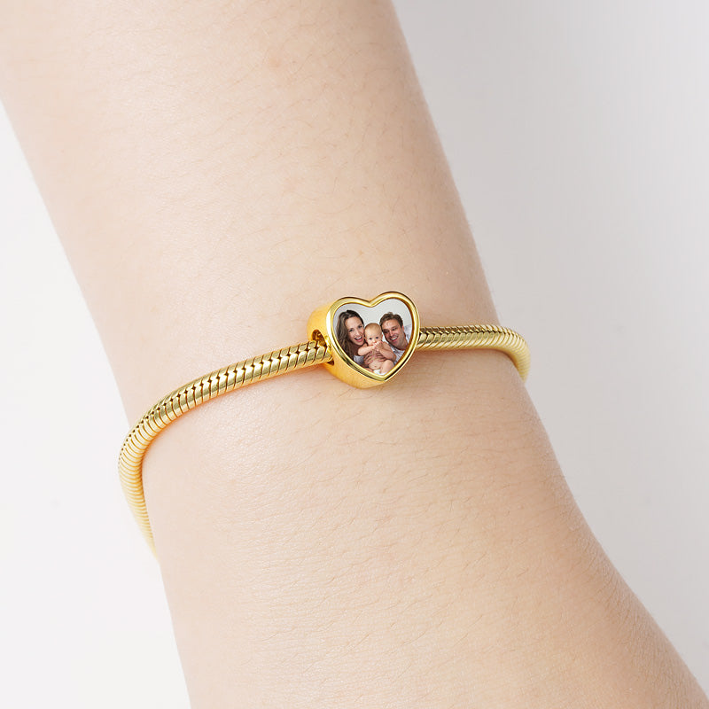 Mom Heart-shaped Personalized Photo Charm Bead Sterling Silver 18k Gold Plated Mother's Day Gift_3