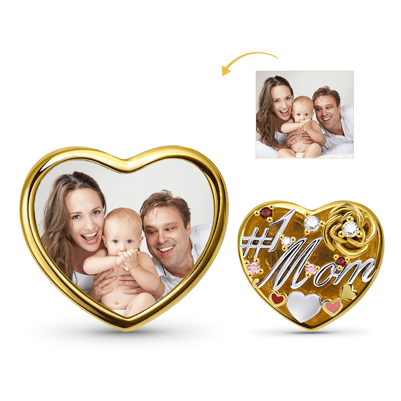 Mom Heart-shaped Personalized Photo Charm Bead Sterling Silver 18k Gold Plated Mother's Day Gift_1