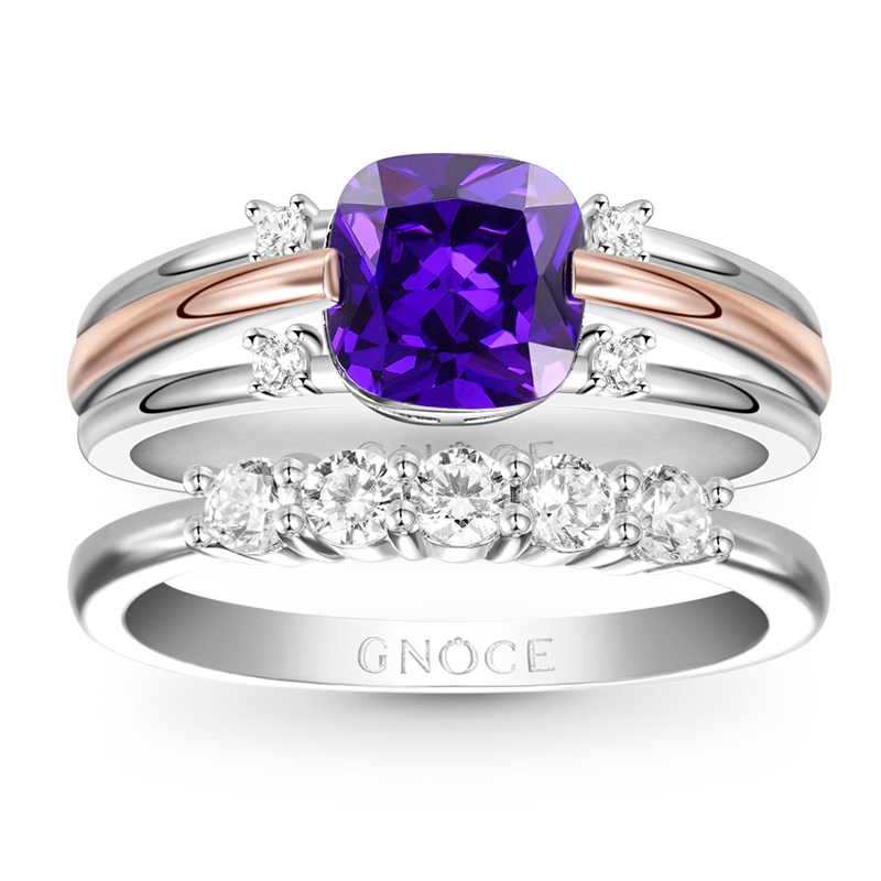 Gnoce Amethyst Princess Cut Stackable Ring Set_1