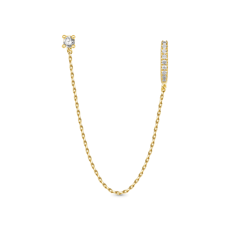 Gnoce Double Piercing Chain Hoop with CZ Stud Earrings_3