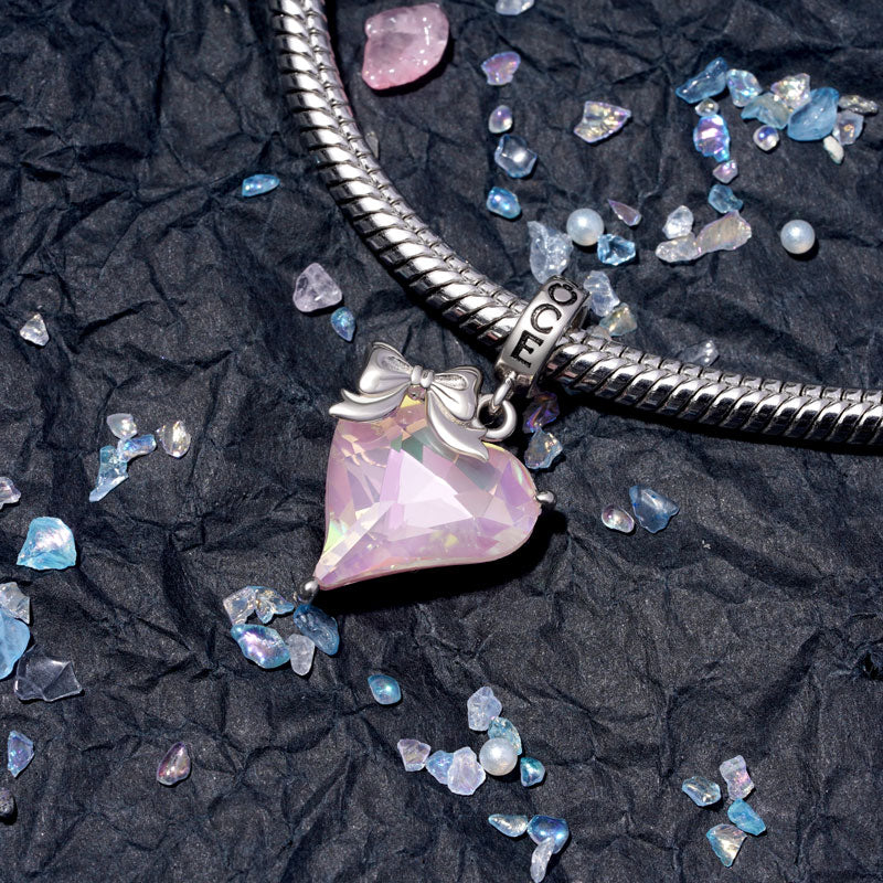 Gnoce Pink Crooked Heart Pendant Dangle Charm_3