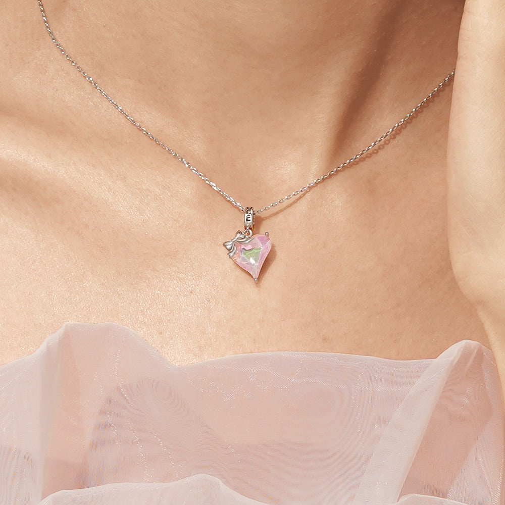 Gnoce Pink Crooked Heart Pendant Dangle Charm_5