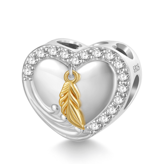 Gnoce "Feathers appear when Angels are near" Gold Feather Heart Charm_1