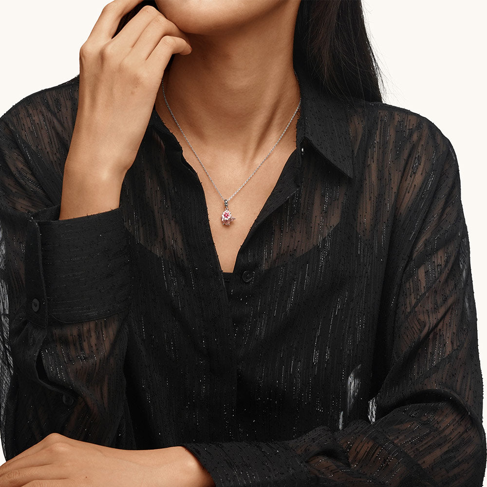 Gnoce Pink Zircon Sakura Bunny Rabbit Pendant Dangle Charm_4