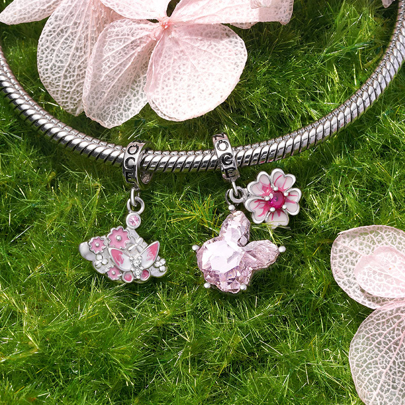 Gnoce Pink Zircon Sakura Bunny Rabbit Pendant Dangle Charm_3