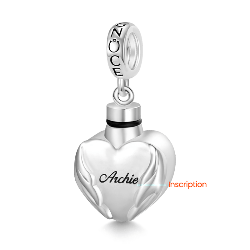 Gnoce Engravable "Forever In My Heart" Angel Wings Heart Memorial Urn Ashes Pendant Dangle Charm_3
