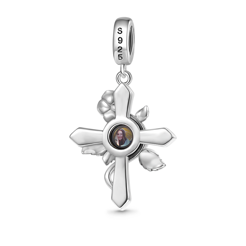 Gnoce Projection Personalized Photo Cross Rose Pendant Dangle Charm_2