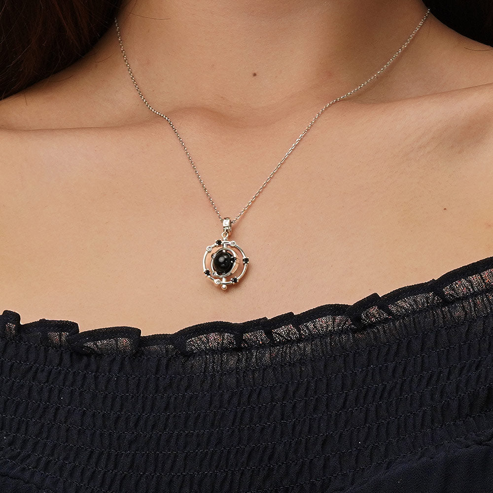 Gnoce Rotatable Natural Stone Black Onyx Galaxy Pendant Dangle Charm_5