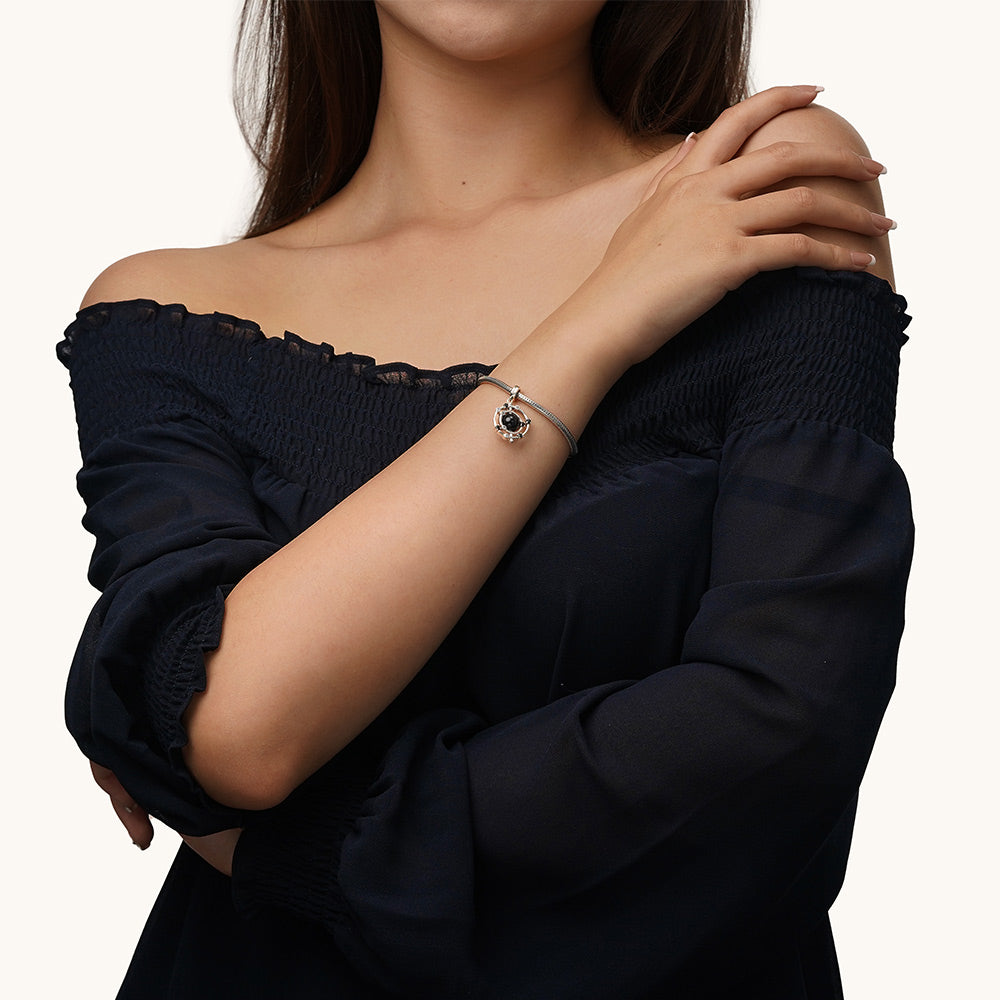 Gnoce Rotatable Natural Stone Black Onyx Galaxy Pendant Dangle Charm_6