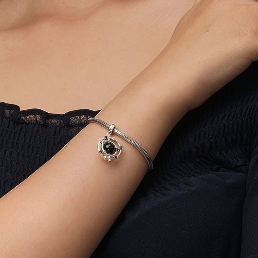 Gnoce Rotatable Natural Stone Black Onyx Galaxy Pendant Dangle Charm_7