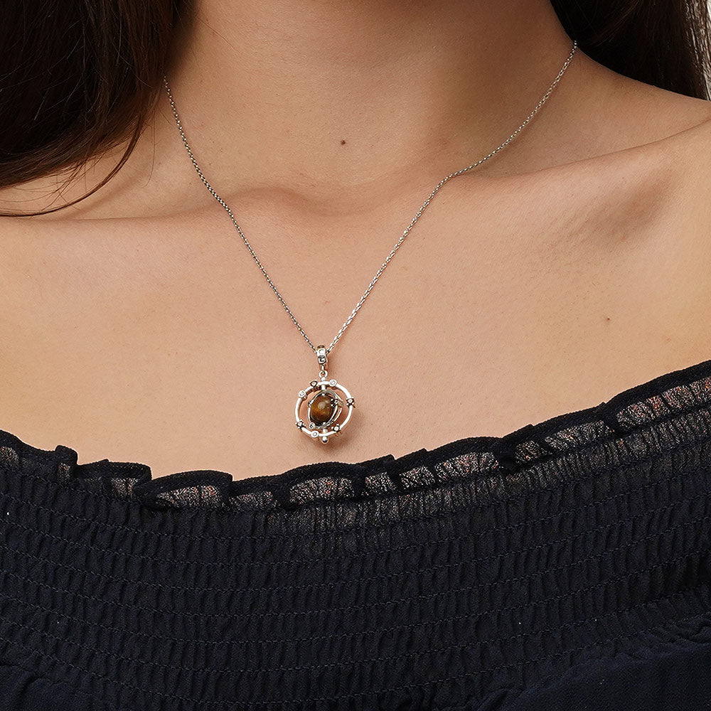 Gnoce Rotatable Natural Stone Tigereye Galaxy Pendant Dangle Charm_5