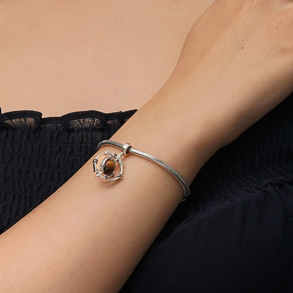 Gnoce Rotatable Natural Stone Tigereye Galaxy Pendant Dangle Charm_7