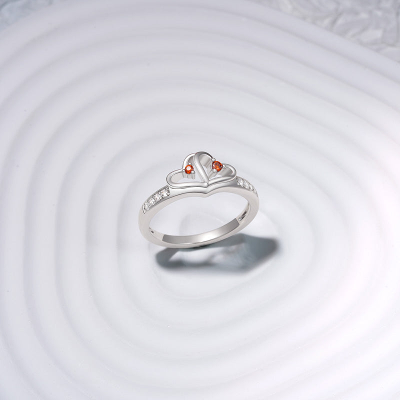 Gnoce Personalised Double Heart Birthstone Ring_4