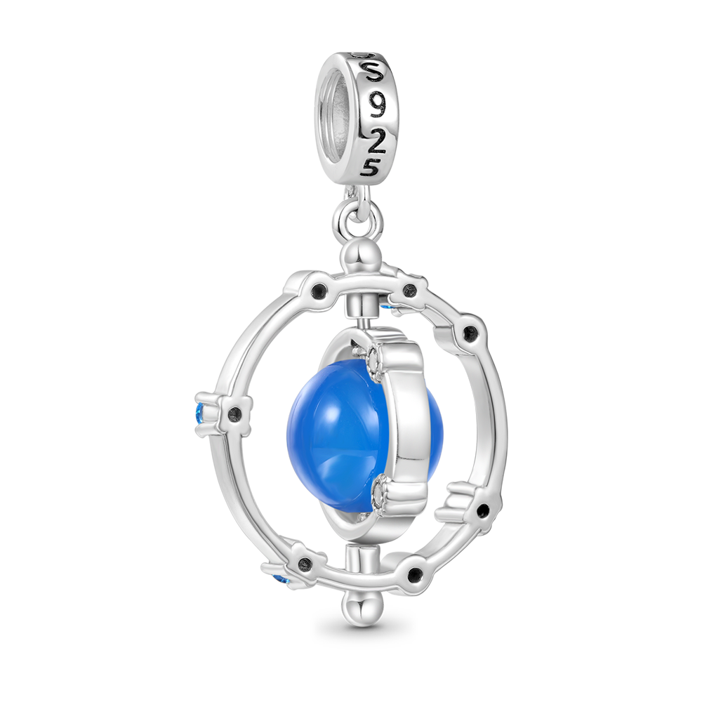 Gnoce Rotatable Natural Blue Agate Galaxy Pendant Dangle Charm_2
