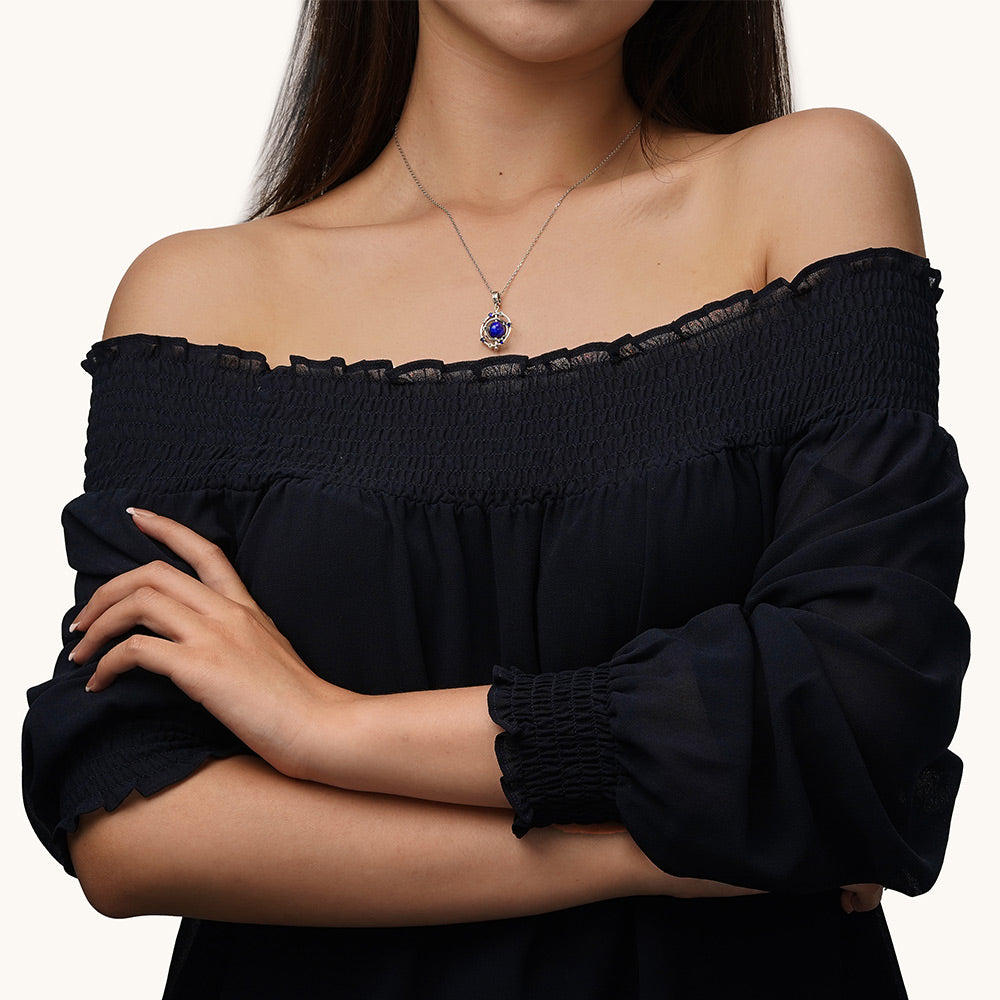 Gnoce Rotatable Natural Lapis Lazuli Galaxy Pendant Dangle Charm_4