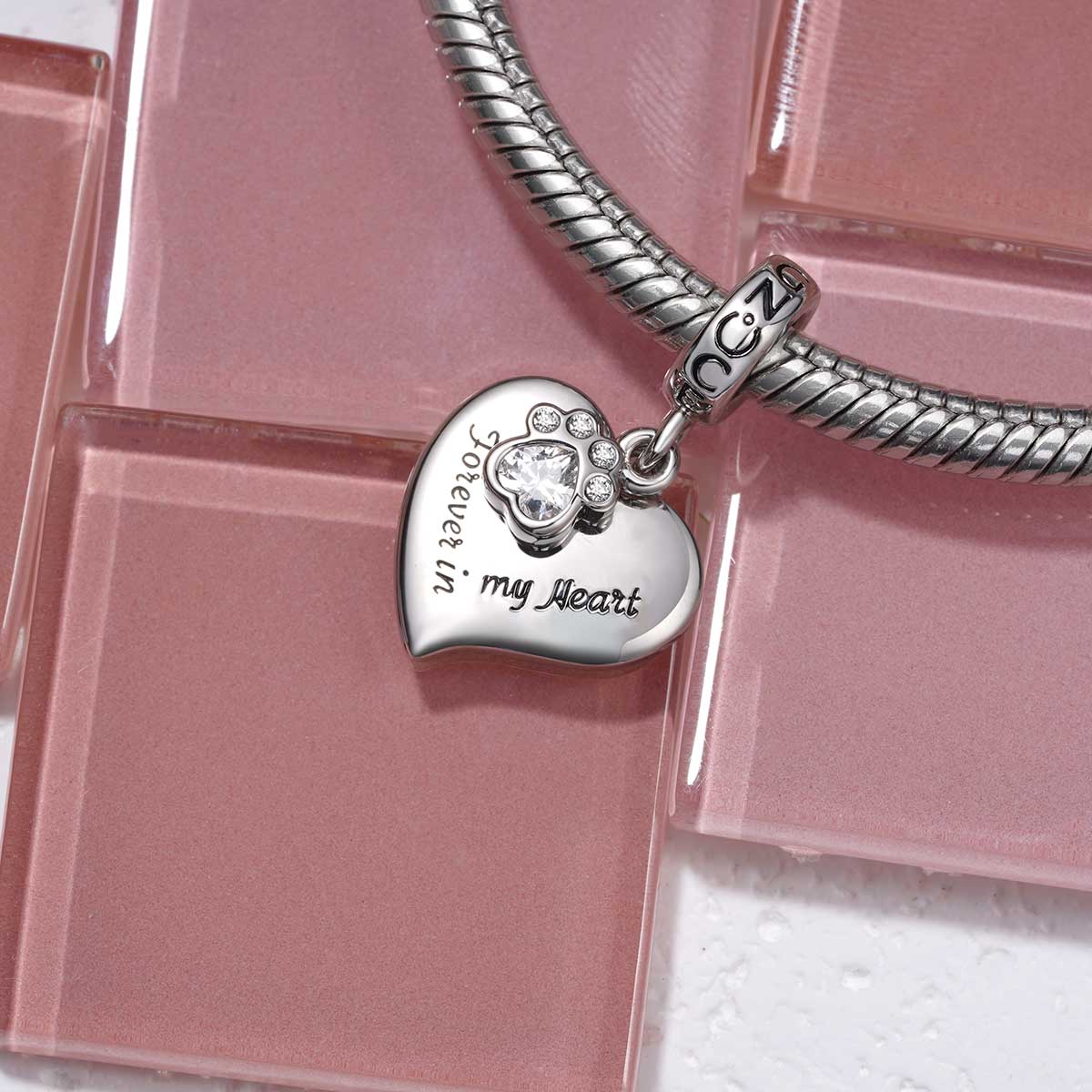 Gnoce “Forever in my Heart” Dog Paw Love Pendant Dangle Charm_3