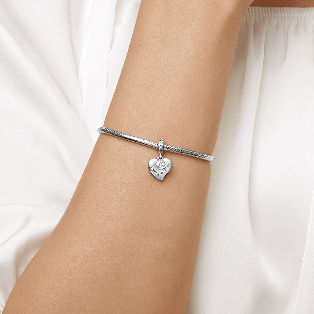 Gnoce “Forever in my Heart” Dog Paw Love Pendant Dangle Charm_5