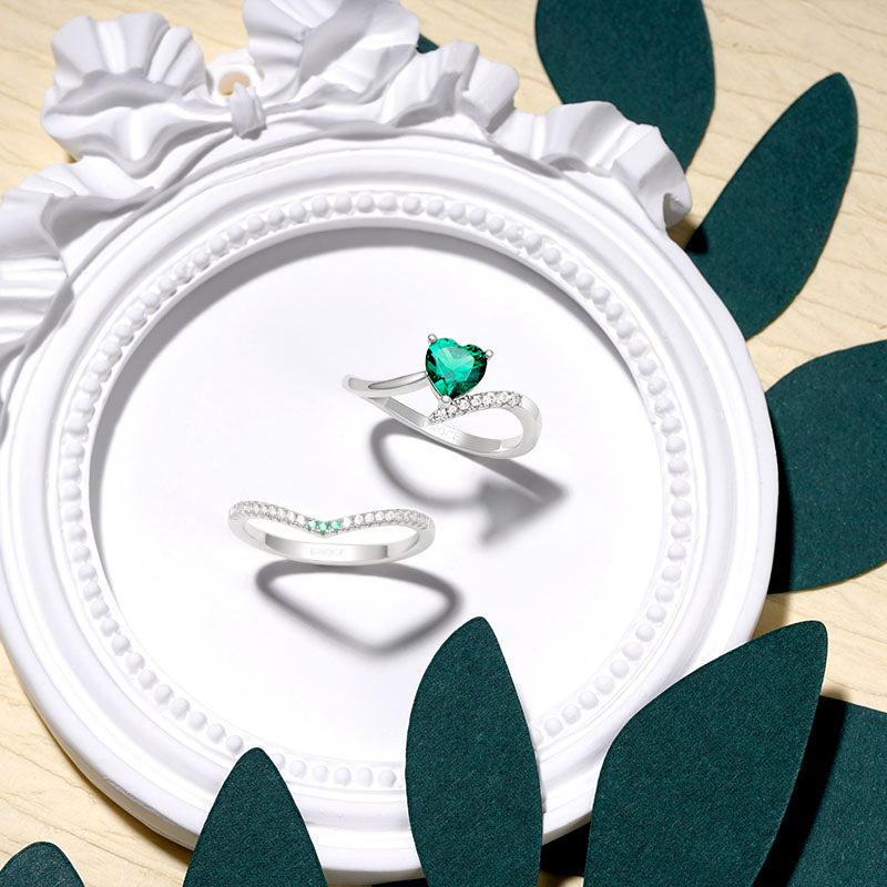 Gnoce Emerald Heart Cut Stackable Ring Set_3