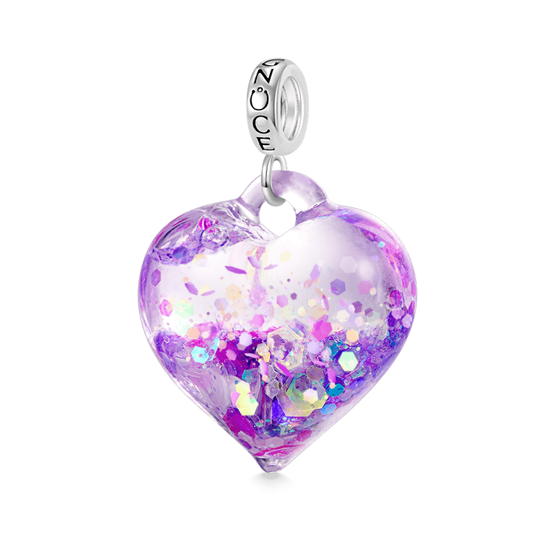 Gnoce Purple Glitter Heart Pendant Dangle Charm_2
