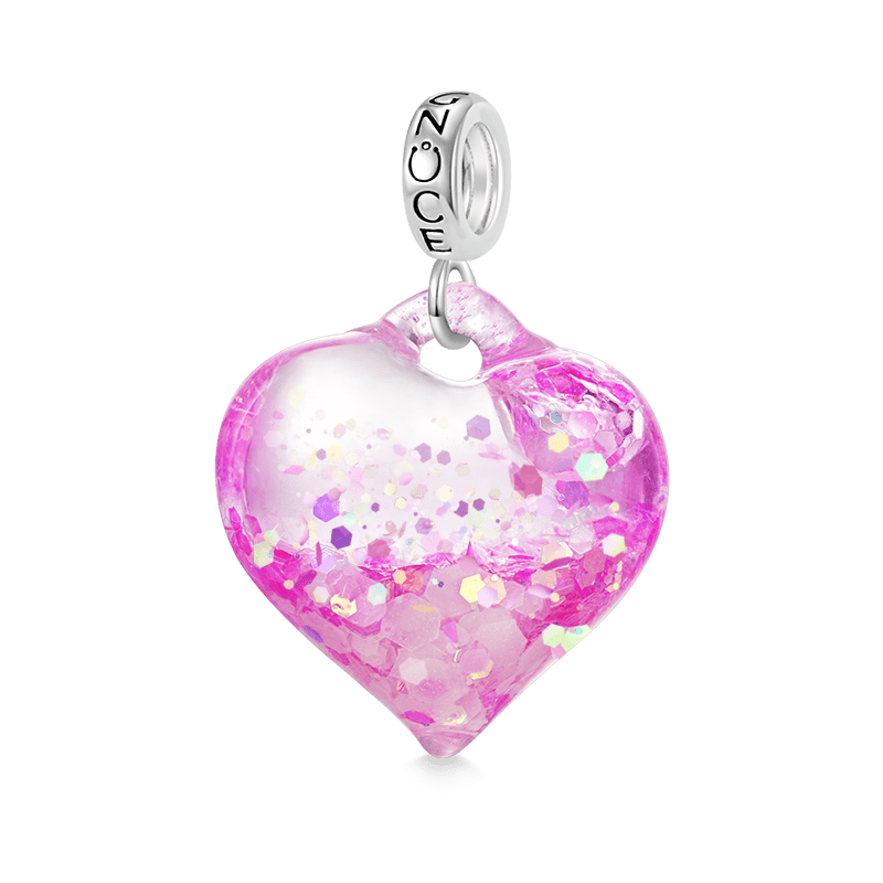 Gnoce Pink Glitter Heart Pendant Dangle Charm_2