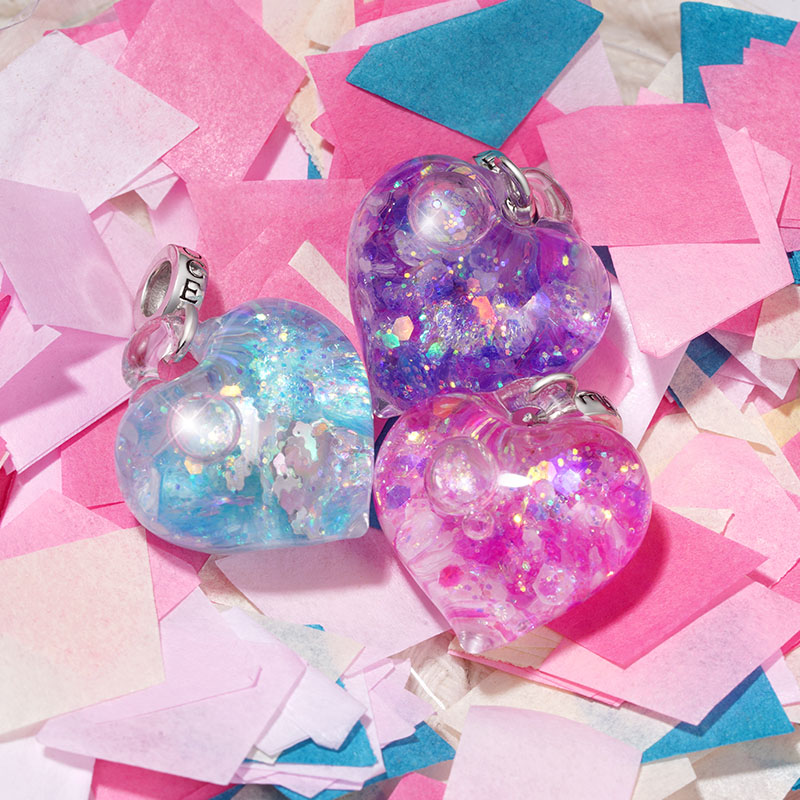 Gnoce Pink Glitter Heart Pendant Dangle Charm_3