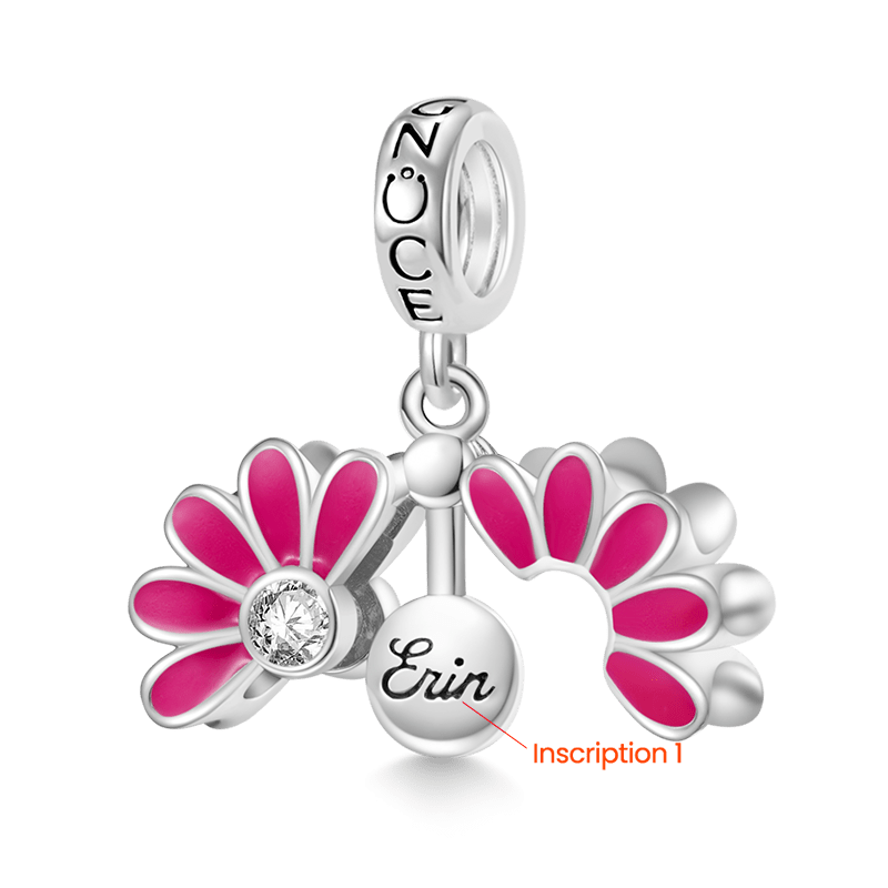 Gnoce Engravable Name Daisy Birthstone Pendant Dangle Charm_3
