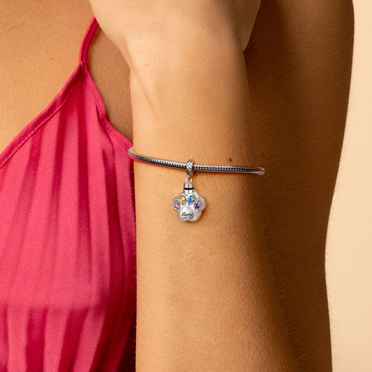 Gnoce Engravable "Forever In Our Hearts" Pet Paw Memorial Urn Ashes Pendant Dangle Charm_8