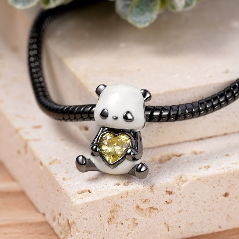 Panda Embraces Heart-shaped Gem Charm Bead Sterling Silver_2