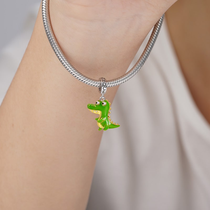 Green Alligator Pendant Dangle Charm Sterling Silver 18k Gold Plated_2