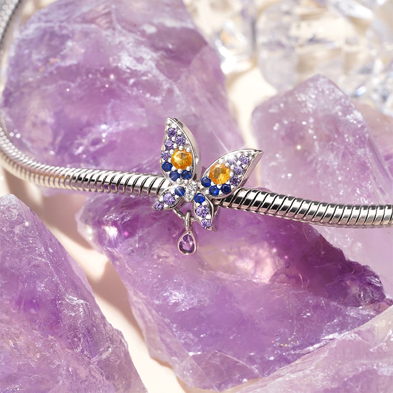 Gnoce Purple Butterfly With Pear-shaped CZ Charm_3