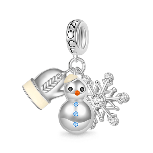 Gnoce Glove, Snowman & Snowflakes Winter Triple Pendant Dangle Charm_1