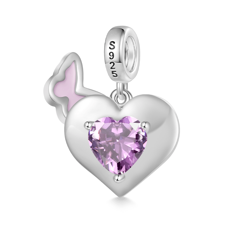 Gnoce "She believed she could so she did" Purple Butterfly Heart Pendant Dangle Charm_2