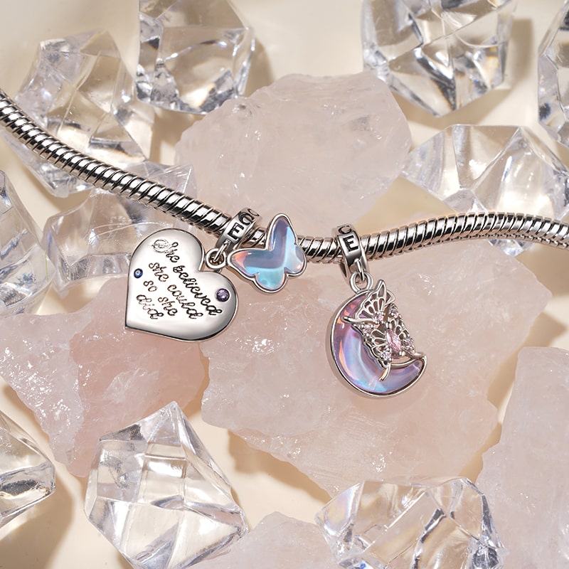 Gnoce "She believed she could so she did" Purple Butterfly Heart Pendant Dangle Charm_3