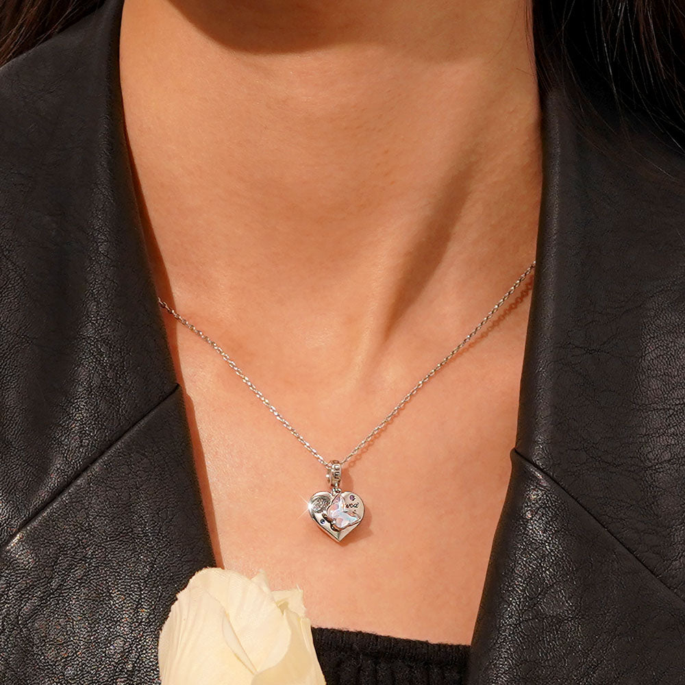 Gnoce "She believed she could so she did" Purple Butterfly Heart Pendant Dangle Charm_5