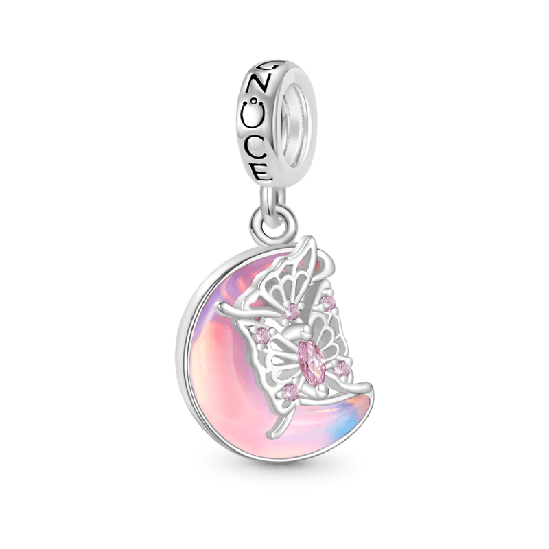 Gnoce Pink Butterfly on the Moon Pendant Dangle Charm_1