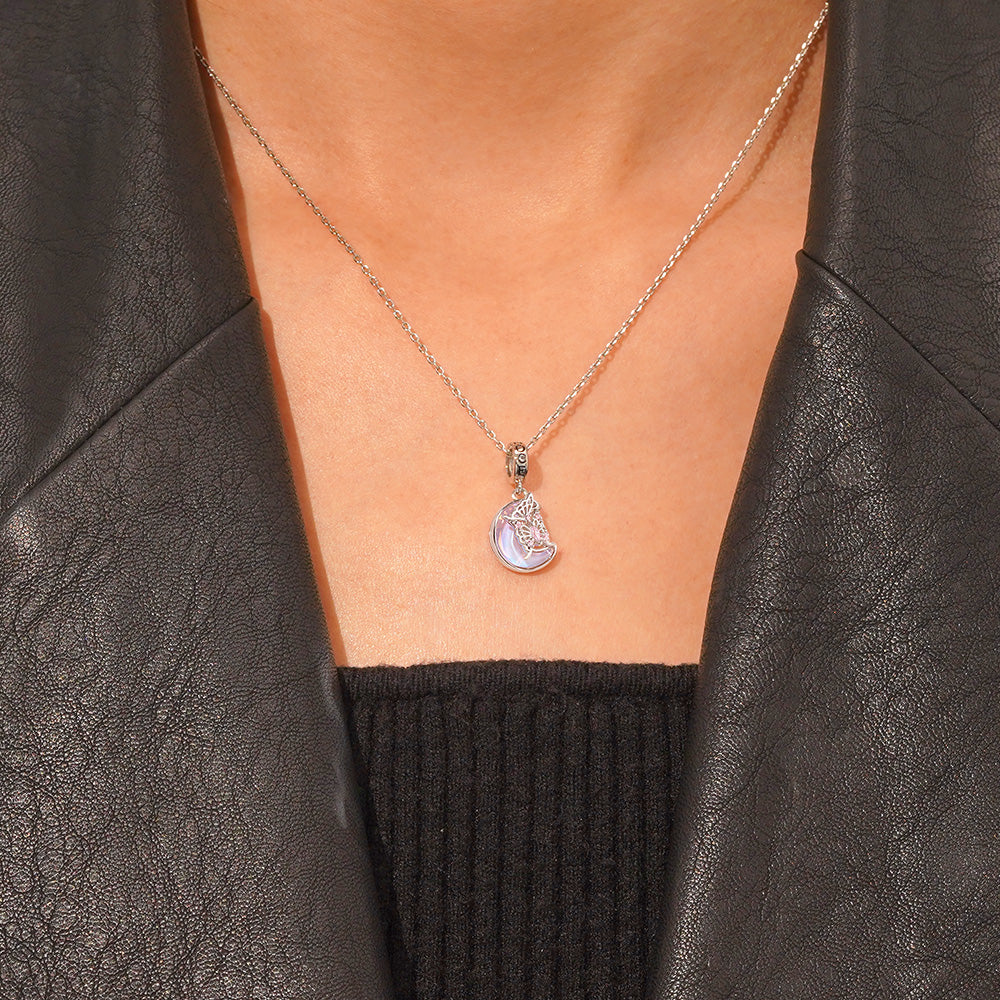 Gnoce Pink Butterfly on the Moon Pendant Dangle Charm_5
