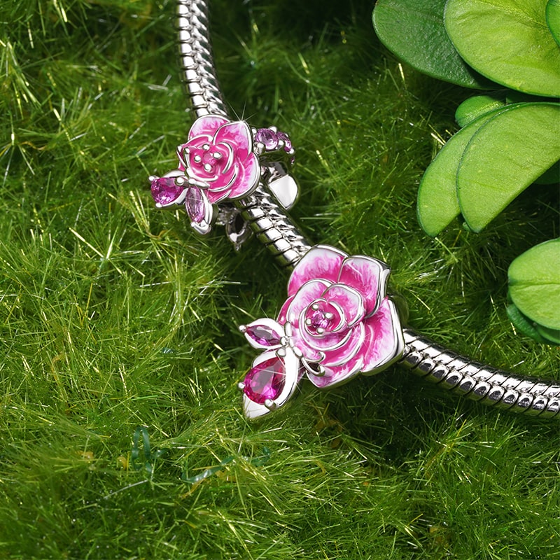 Gnoce Pink Rose Flower Charm_3