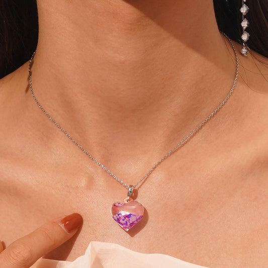 Gnoce Purple Liquid Glitter Heart Necklace_5