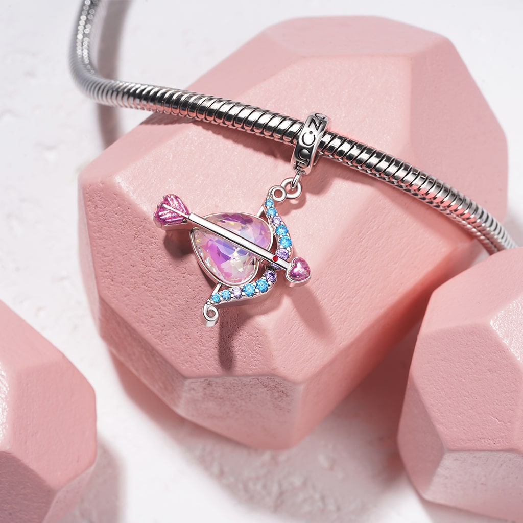 Gnoce Cupid's Arrow Rose Pink Heart Pendant Dangle Charm_3