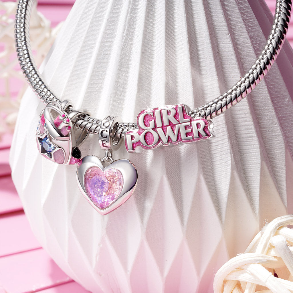 Gnoce Pink Heart Girl Power Pendant Dangle Charm_3