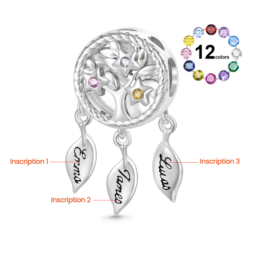 Gnoce Engravable Dream Catcher Tree of Life Birthstone Charm_2