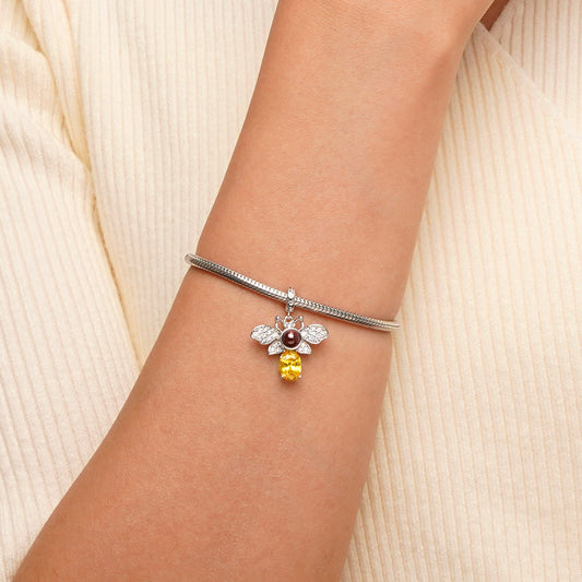 Gnoce Yellow Gold Bee Projection Personalized Photo Pendant Dangle Charm_4