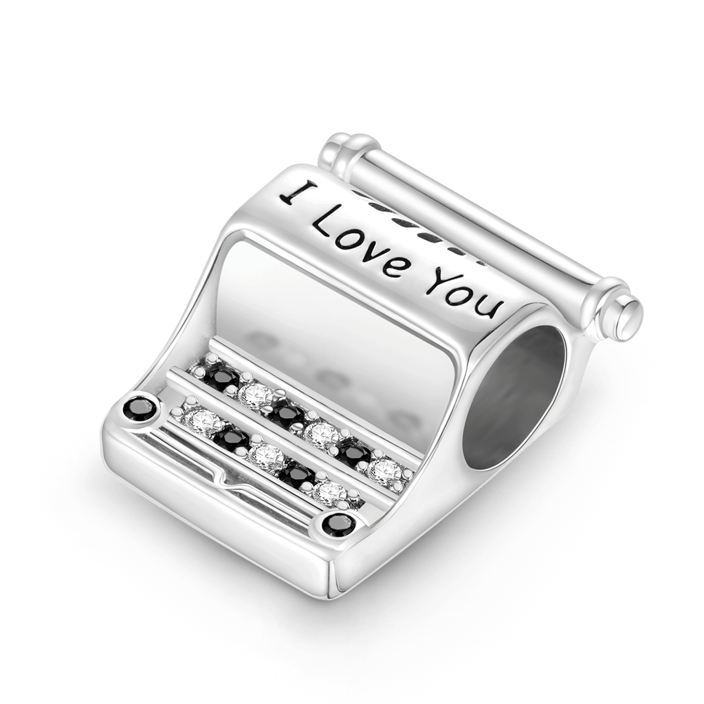 Gnoce "I Love You" Retro Black White Typewriter Charm_1