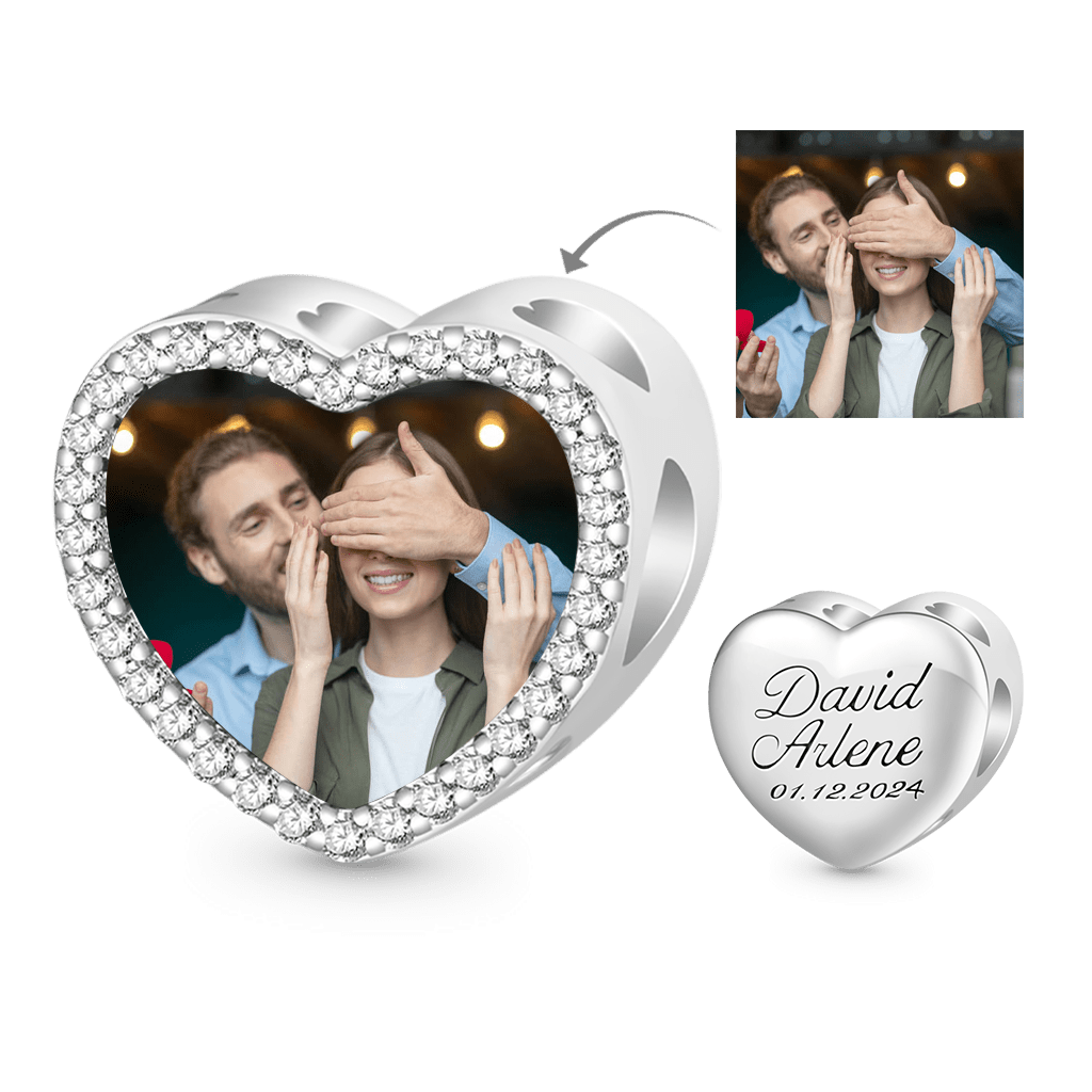Gnoce Engravable Valentine Anniversary Heart Personalized Photo Charm_1